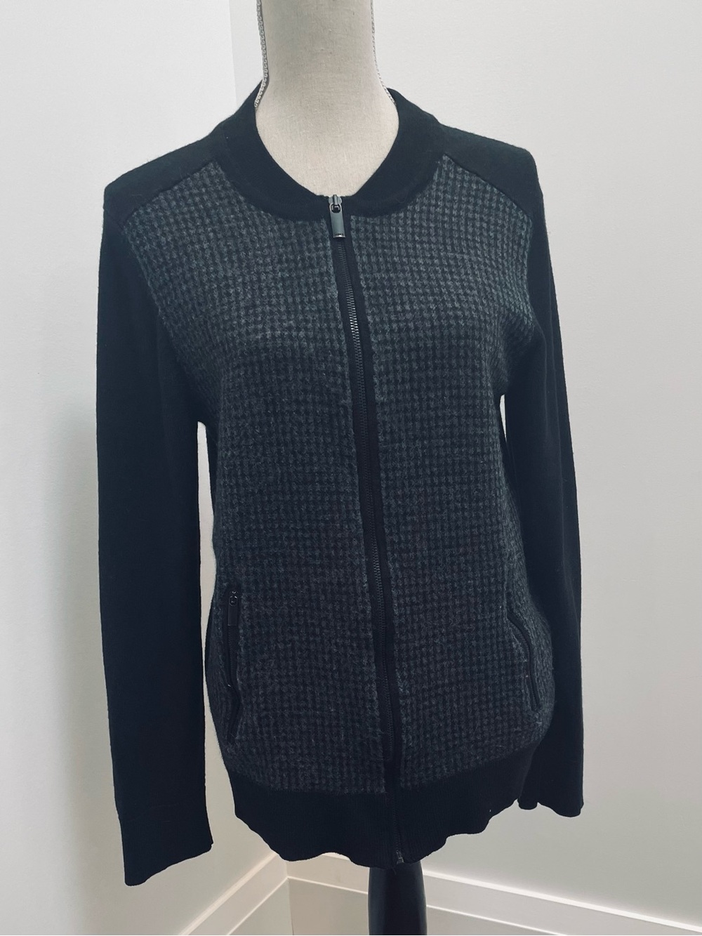 Navy & Charcoal Zip-Front Unisex Sweater